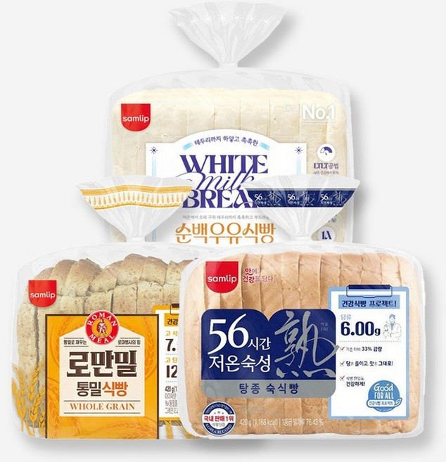 삼립 간식 식빵 3종세트 순백 우유 420g 로만밀 통밀 420g 56시간 저온숙성 420g, 1개
