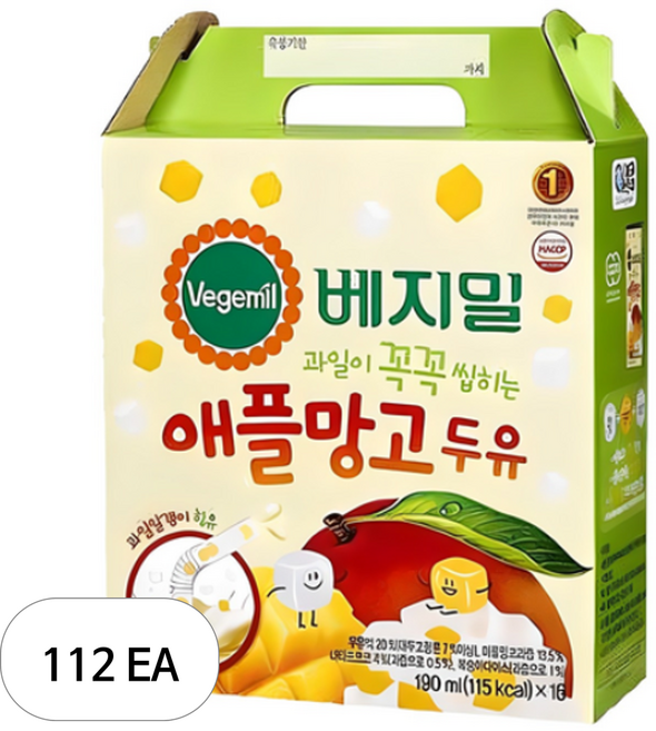 베지밀 과일이 꼭꼭 씹히는 애플망고 두유, 190ml, 112개