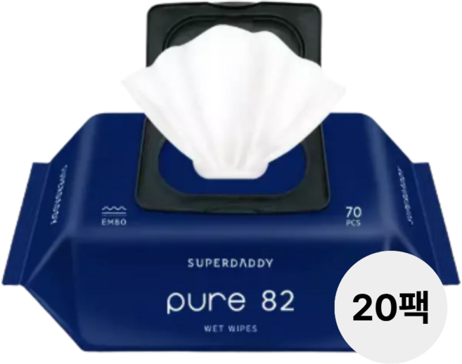 슈퍼대디 퓨어82 엠보싱 아기물티슈 캡형, 82g, 70매, 20개