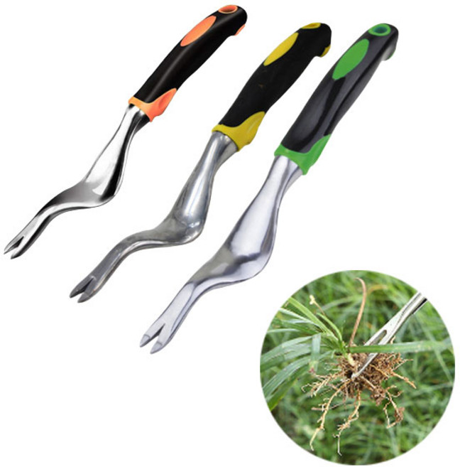 왕대박창고 강철 핸드 잡초 제거기 호미 지렛대 체조 벌초 풀뽑기 농기구 원예 도구 기구, 옐로우, 1개