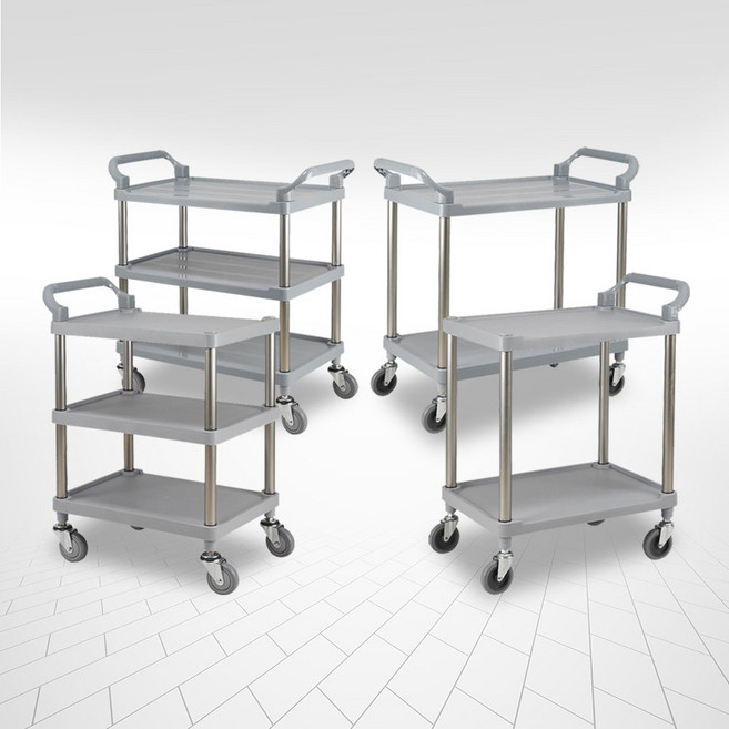 회색다용도써빙카트/사이즈소형 중형 대형/식당카트/써빙카/운반카/원스토몰, 3단 양손카트, 대형, 베어링고무바퀴, 1개, 그레이