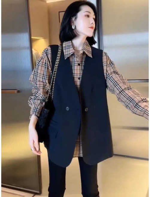 女西裝馬甲 春秋新款氣質無袖背心坎肩外穿馬甲新中式