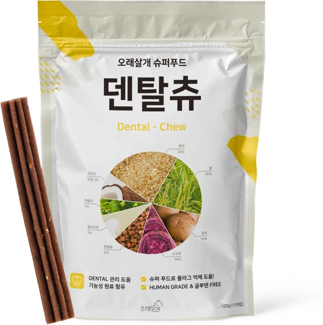 오래살개 글루텐프리 슈퍼푸드 덴탈츄 (15개입), 슈퍼푸드야채, 120g, 12개 - 쿠팡