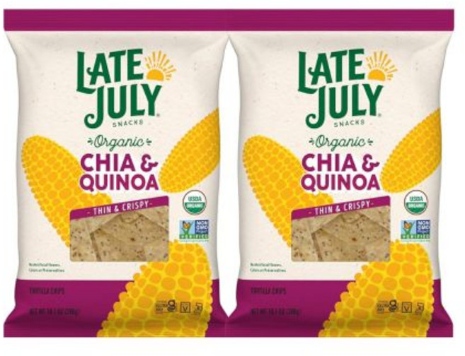 스낵 Late July 레이트 쥴리 바다 소금과 라임 토르티야 칩, 치아 & 퀴노아, 10.1 온스 (2팩), 286g