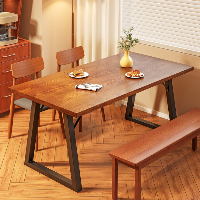 헤르티만 레트로 스타일 2~4인용 식탁 다기능 책상 컴퓨터 책상 LPM사각 테이블, 4인용, 갈색