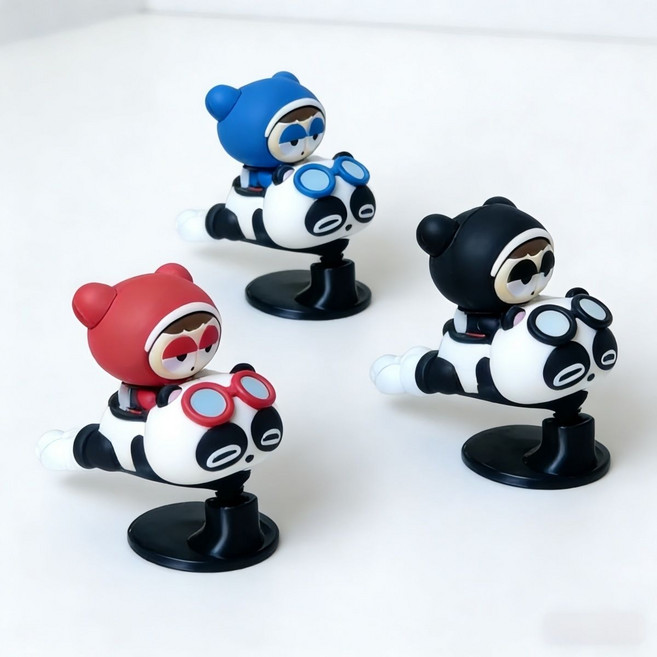 ZHC 귀여운 차량용 피규어 팬더 로켓 대시보드 장식 360도 회전 인테리어 소품, 1개, 화이트