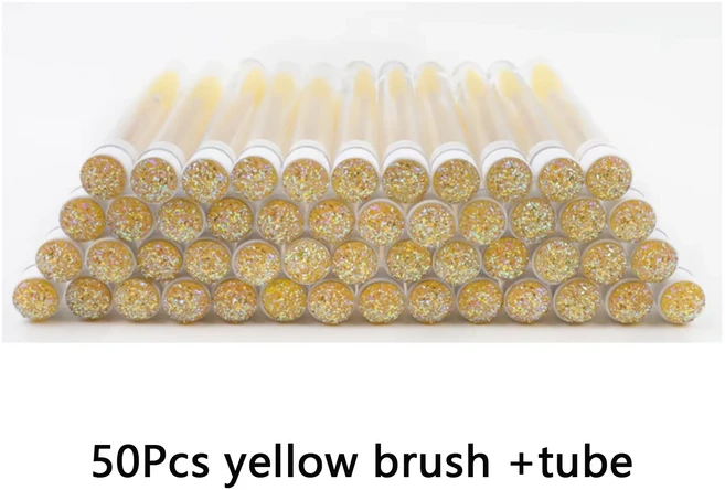 TDANCE 50pcs 일회용 속눈썹 브러쉬 다이아몬드 재사용 가능한 튜브 교체 방진 편리한 메이크업 운반, 08 yellow