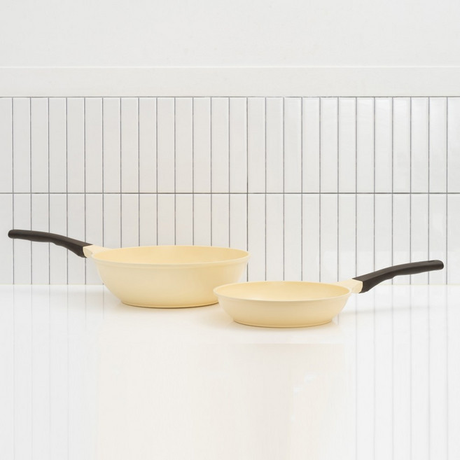 쿡핏 매직백금 인덕션 후라이팬 냄비세트 2종 IH 세라믹코팅, 2.옐로우, 02)24팬+30웍, 1세트