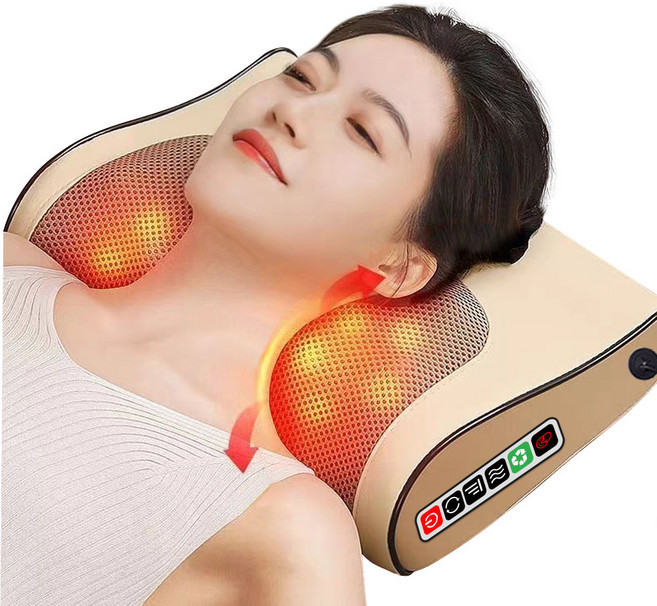 목 어깨 베개마사지기 안마베개 안마기 다기능 마사지기 온열 주무름 기능 6개 조작 버튼, 골드