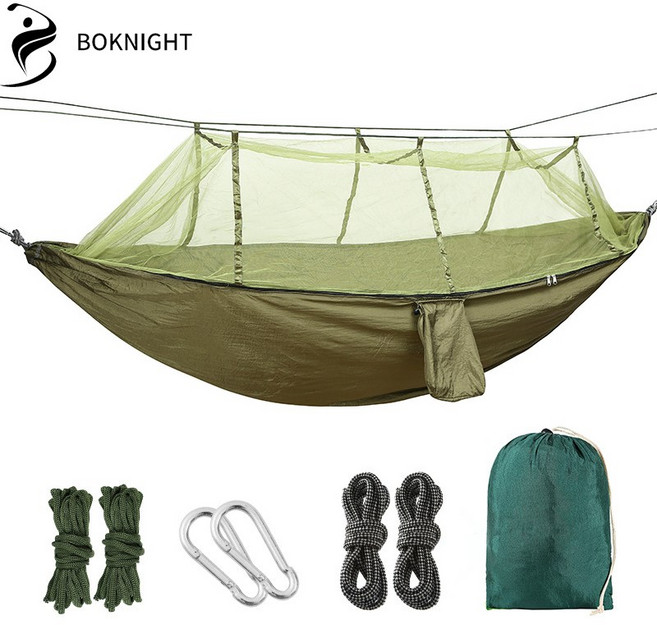 복나이트 해먹 야외 해먹 그네 캠핑해먹 가정용해먹 해먹거치대 모기장 그물침대, 260*140cm, 순수한 육군 녹색