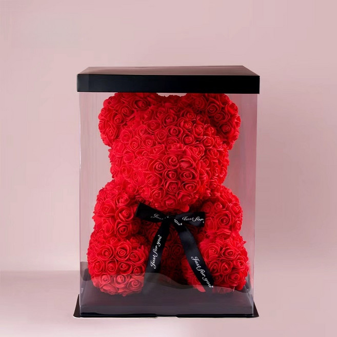 장미꽃곰돌이 로즈베어 장미곰돌이 플라워곰 조화 꽃다발 기념일 생일 결혼 신혼 선물 인테리어조화, 1개, 빨간색