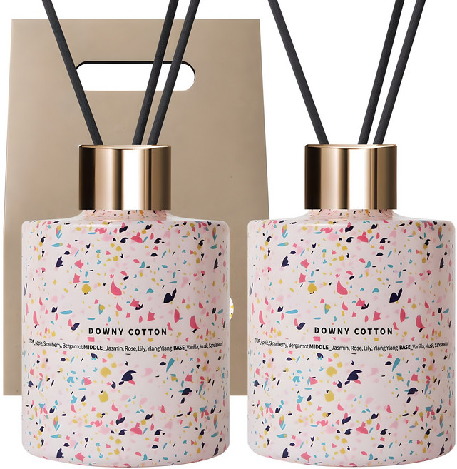 플렌느 마블 디퓨저 2p + 스틱 10p + 쇼핑백형 박스, 다우니코튼, 200ml, 2개