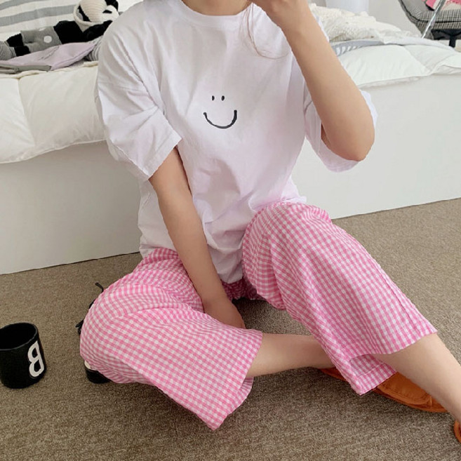 8종류 스마일 여성잠옷 반팔티셔츠+긴바지잠옷세트 주니어 파자마 원피스 실내복 홈웨어 잠옷 가디건 까미샵
