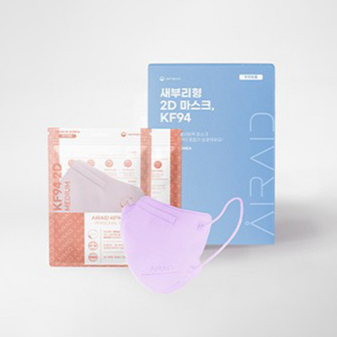 에어에이드 40매 국산 KF94 마스크 중형 새부리형 여름 일회용 컬러 마스크, 중형 퍼플 40매