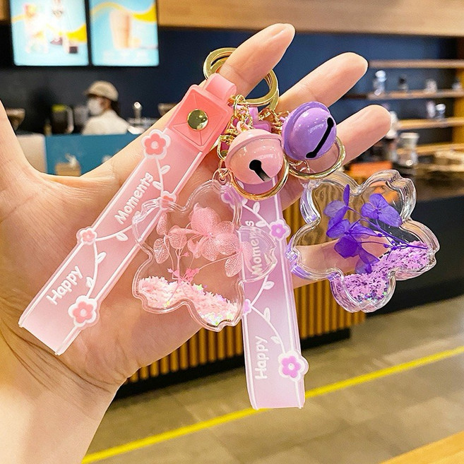 流沙入油吊飾 彩珠流沙瓶鑰匙圈 壓克力彩珠吊飾 精緻入油兔兔鑰匙圈 包包吊飾 airpod吊飾, 永生花紫, 1個