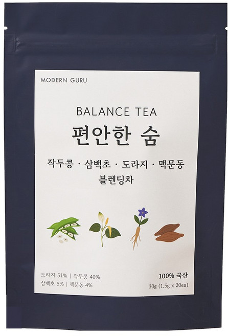 모던구루 편안한 숨 작두콩 삼백초 도라지 맥문동 블렌딩차, 1세트, 20개입, 1.5g