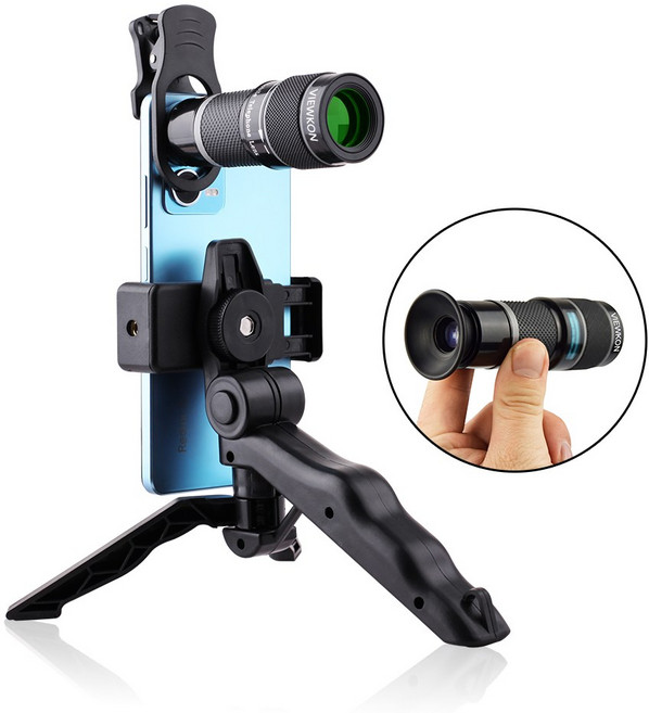 [풀패키지] 뷰콘 20x 배율 DSLR레벨렌즈 고배율 포켓사이즈 휴대폰 망원렌즈 단안경 고급삼각대 휴대폰어댑터, 35mm