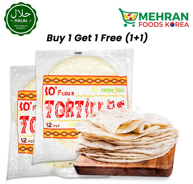 Fresh2Go Tortilla Bread (Roti) 10 Inch (12pcs) (1+1) 1536g 또띠아 10인치, 2개, 768g