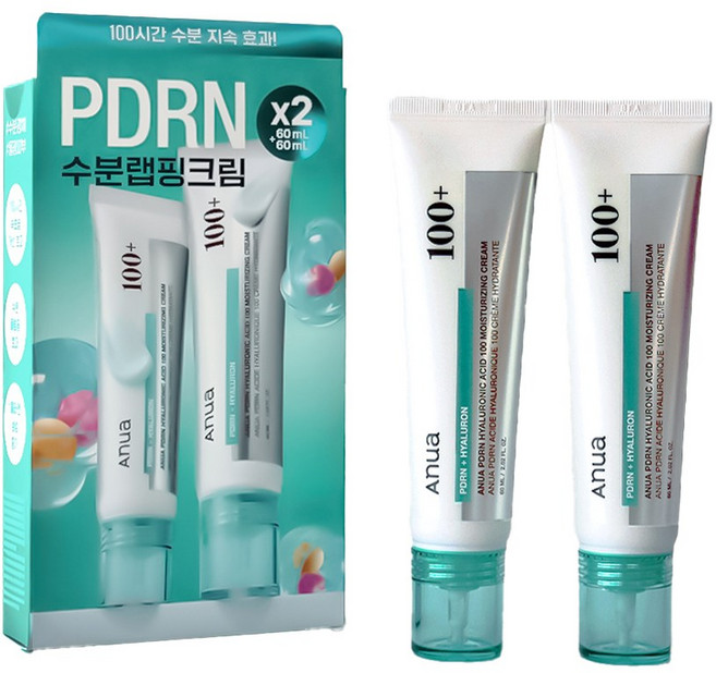 아누아 PDRN 히알루론산 100 수분크림, 2개, 60ml