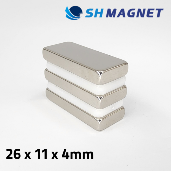 [SH MAGNET] 초강력 네오디움 사각자석 길이 26 x 11 x 4mm 두께 네오디뮴 네일용 막대자석, 3개