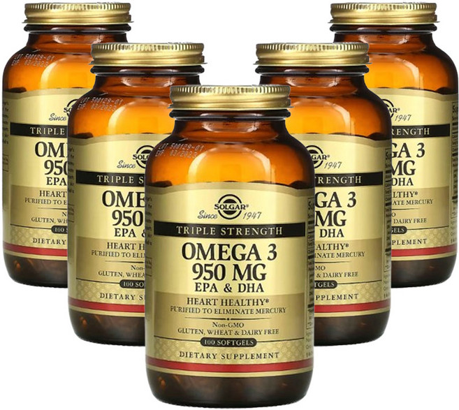 솔가 오메가3 트리플 스트렝스 오메가-3 EPA & DHA 950mg 100소프트젤 5통, 100정, 5개