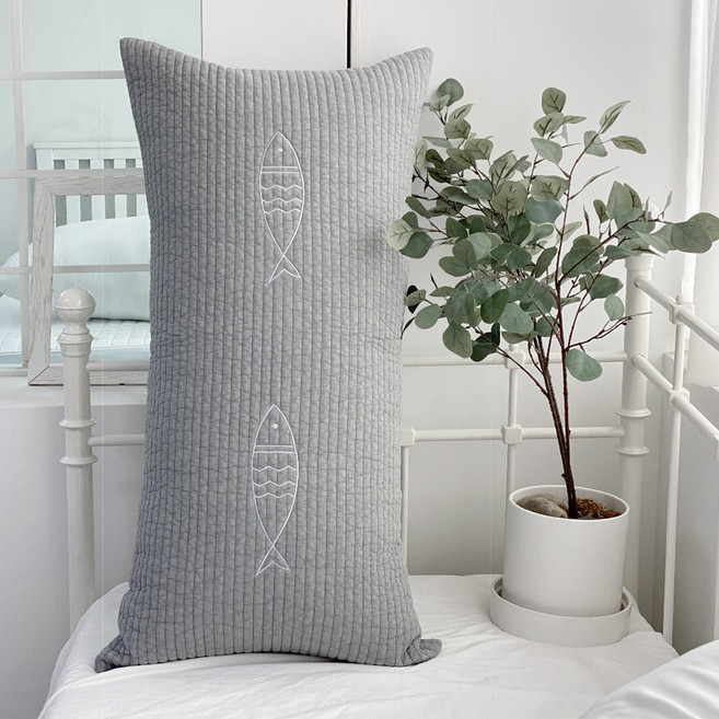 마이룸엔 물고기 자수 북유럽풍 피그먼트 순면 인테리어 대형 등받이 대쿠션 등쿠션 60x110, 그레이, 커버1장