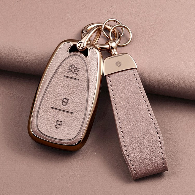 HAKO 소프트 가죽TPU 차키케이스+키홀더 (쉐보레호환), C-01(3버튼), 핑크베이지