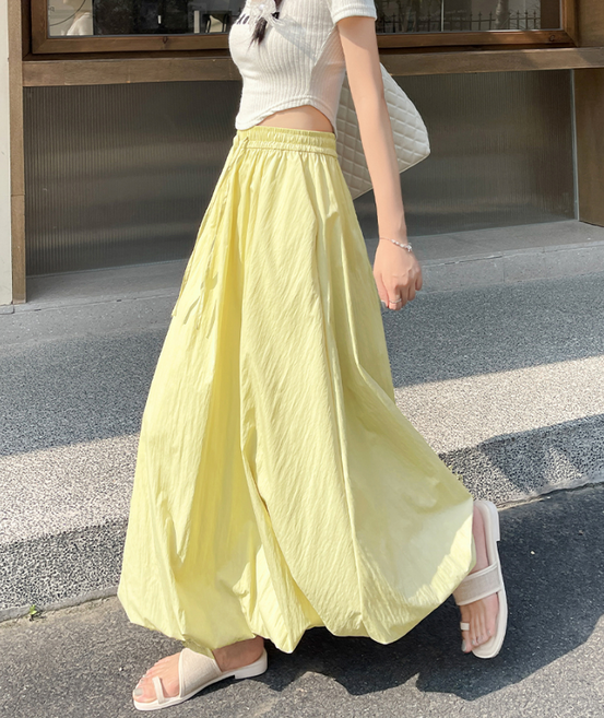 무니유유 바스락 체형커버 밴딩 볼륨 플레어 A라인 벌룬 롱 스커트