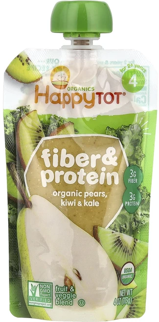 Happy Family Organics Happy Tot 섬유소 및 단백질 유기농 배 키위 & 케일 4단계 113g(4oz), HappyFamilyOrganicsHappyTot섬유소 - 쿠팡
