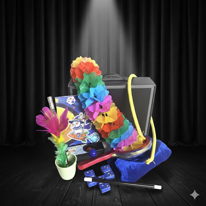 어린이마술도구세트 KC인증 요술팡팡 8종 구성 마술사가방 7종마술용품 어린이매직세트 초등학생 마술도구 학예회 장기자랑 마술봉 매직쇼, 1세트, 1세트