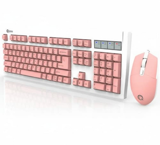큐센 유선 키보드 마우스 세트, 일반형, KM3500 Plus, (단일)Pure pink color