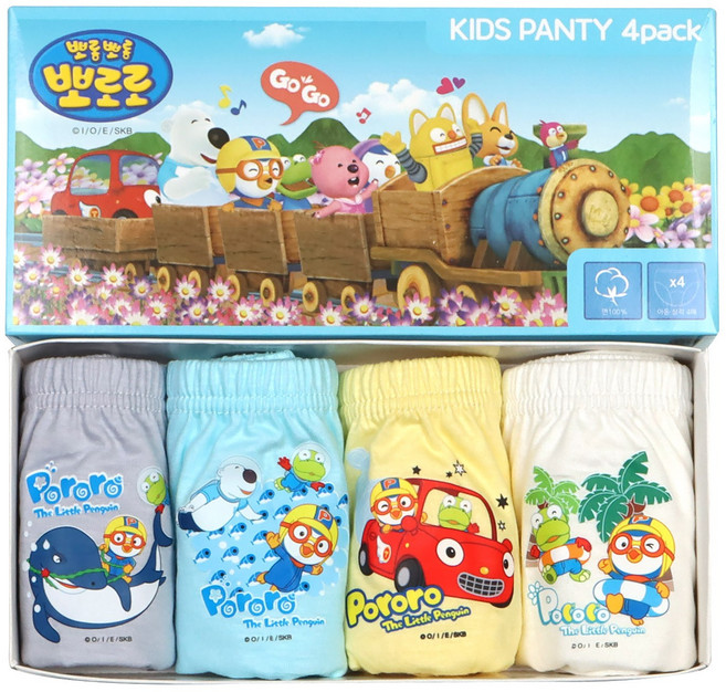 아동용 뽀로로 타요 순면 삼각 팬티 4매입 유아 속옷 남아 여아