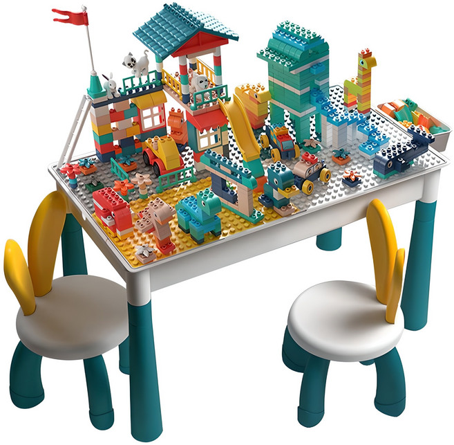 아이끌레 와이드 테이블 호환블록 박스 + 의자 세트, 혼합색상, 1개