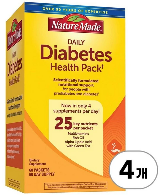네이처메이드 데일리 당뇨 건강팩 매일 4가지 영양소 Nature Made Diabetes Health Pack, 60정, 4개 - 쿠팡