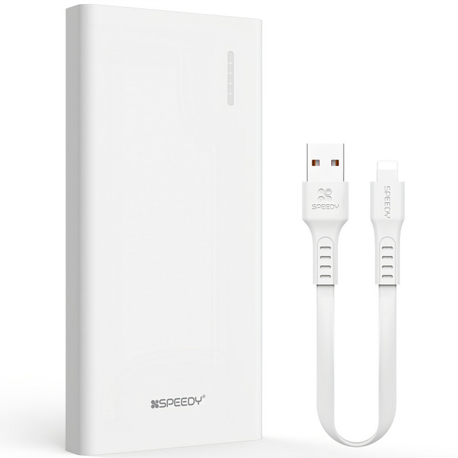 스피디 슬림 핏 보조배터리 10000mAh + 8핀 케이블 세트, SPE-B2PA10CPQ, 화이트