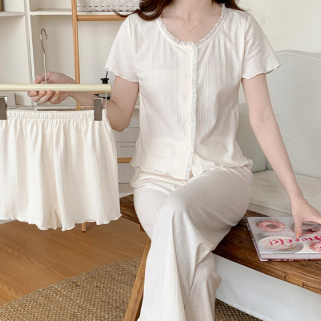 소랜디 순면 여름 쓰리피스 잠옷 4COLOR 반팔 반바지 긴바지 홈웨어 여성 파자마