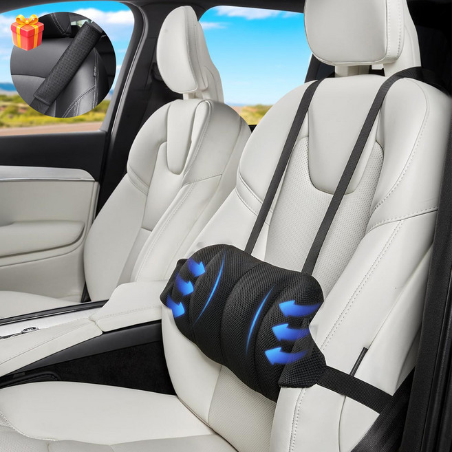 kemei 메모리폼 허리 등 쿠션 인체공학 어깨끈 조절 사무실 차량 겸용, 블랙, 1개