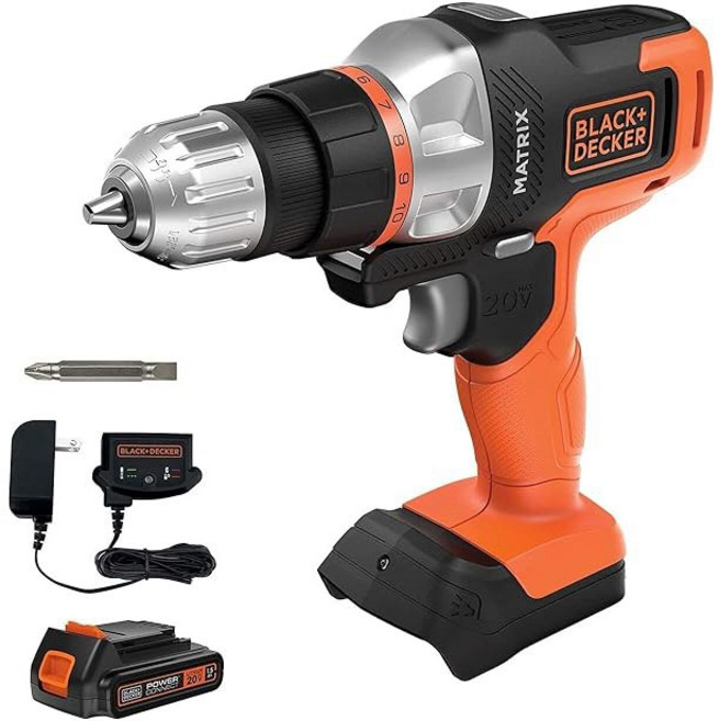 BLACKDECKER 20V MAX 매트릭스 무선 드릴/드라이버 키트 화이트 BDCMT120WC1FF, 01.드릴 키트(주황색), 1개