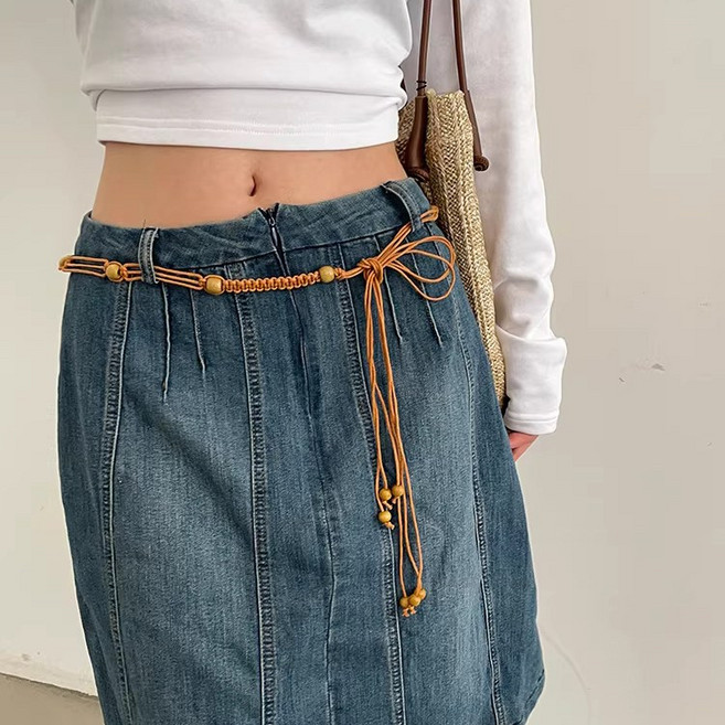 여성 우드볼 끈벨트 우드비즈 매듭끈 복조리끈 벨트 허리끈 원피스 여자 꾸안꾸룩 여름 코디 포인트