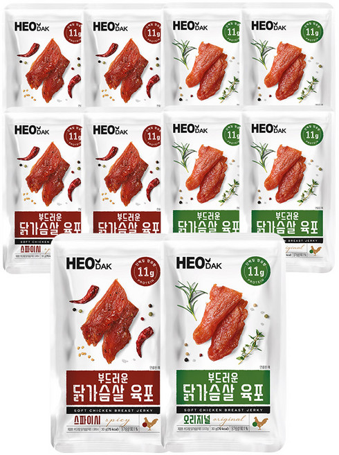 허닭 부드러운 닭가슴살 육포 30g 2종 혼합, 10개