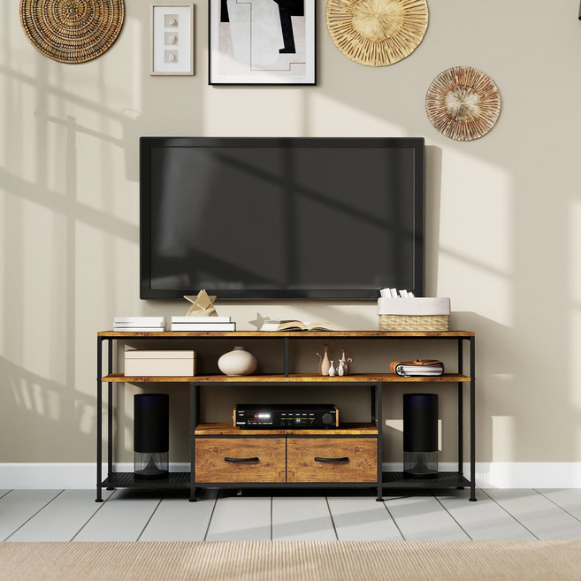 소웰홈 모던 철제 프레임 TV거실장 오픈형 수납 TV다이 거실 수납장, 나뭇결