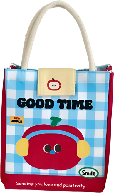 주니몽글 도시락가방 직장인런치백 보냉백, 애플체크, 1개