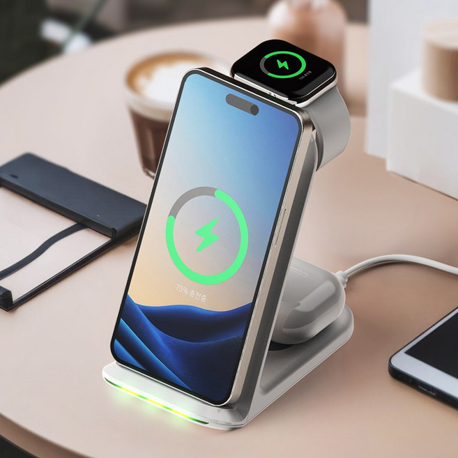 디제로큐 PD15W 3in1 23W 고속 무선충전기 멀티 거치대 고속충전기, 애플워치전용, 화이트, 1개