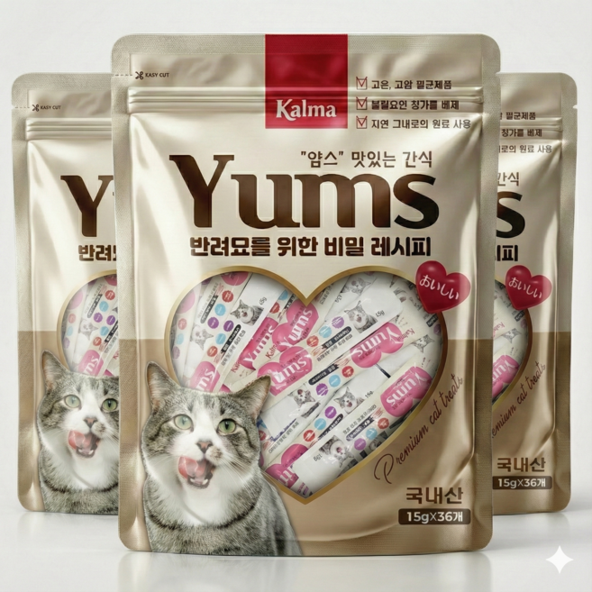 칼마 국내산 고양이 대용량 가성비 짜먹는 간식 얌스 닭가슴살 15g x 36개 / 108개