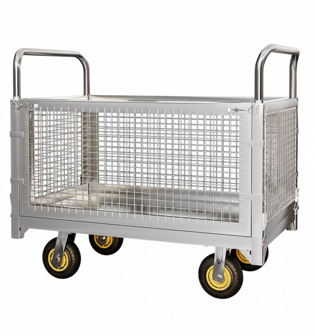 헤비카트 대형 접이식 망카트 창고 바스켓 롤테이너 끌차 물류 철장 수레, 6인치 비콘 휠