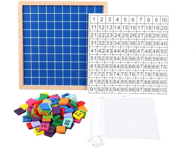 AOHAO 컬러 몬테소리 수학교구 넘버보드 수배열판 나무 1 ~ 100 숫자보드 어린이 장난감 교육, 1개