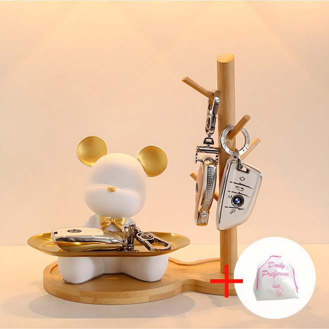 일상HO감 북극곰 곰돌이 트레이 악세사리 수납함 차키보관, 8. 앉은 곰돌이 화이트+트레이+파우치