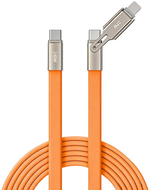 240W 2in1 멀티 인터페이스 고속 충전 케이블 실리콘 충전 케이블, 1개, 주황색, 120cm