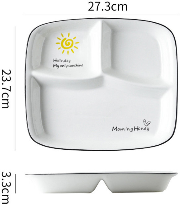 다이어트 1인용 세라믹 분할식판 / 체중조절 나눔접시 / 칼로리 컨트롤 그릇 / 아침식사 도시락 접시, 태양 (Sun), 2개