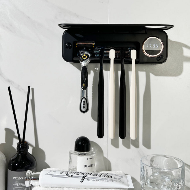 크리썸 바람건조 무선 가정용 UV 충전식 벽걸이 칫솔살균기, 블랙